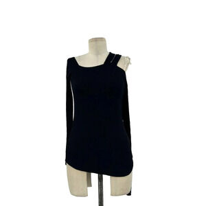 Michael Lauren One Shoulder Black Ribbed Long Sleeve‎ Top Size XS